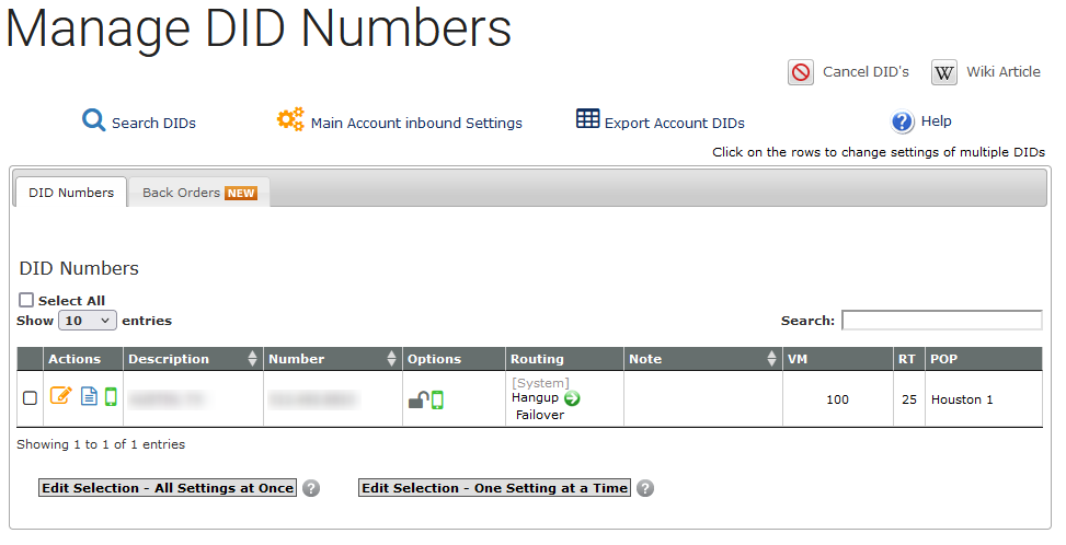 VoIP.ms Manage DIDs